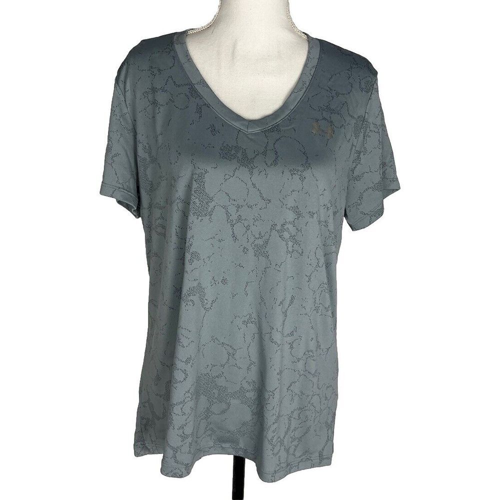 Under Armour UA Heat Gear Women's Marble Gray V-Neck Short Sleeve Size XL/TG